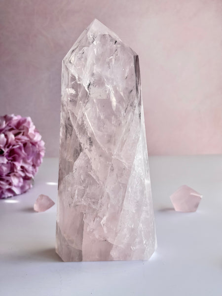 💗 Beautiful Icy Rose Quartz Tower | One-of-a-Kind Statement Piece