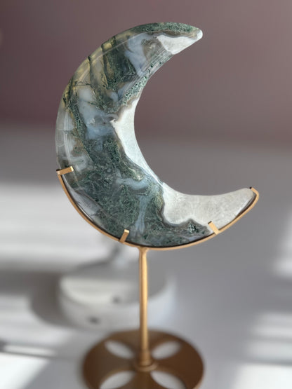 Moss Agate Moon with stand -04