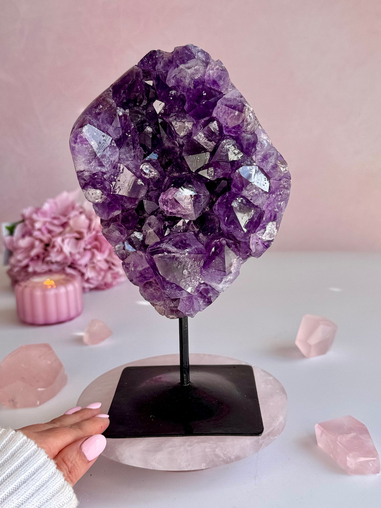 Deep Purple Amethyst Cluster on Custom Stand | Natural Crystal Display
