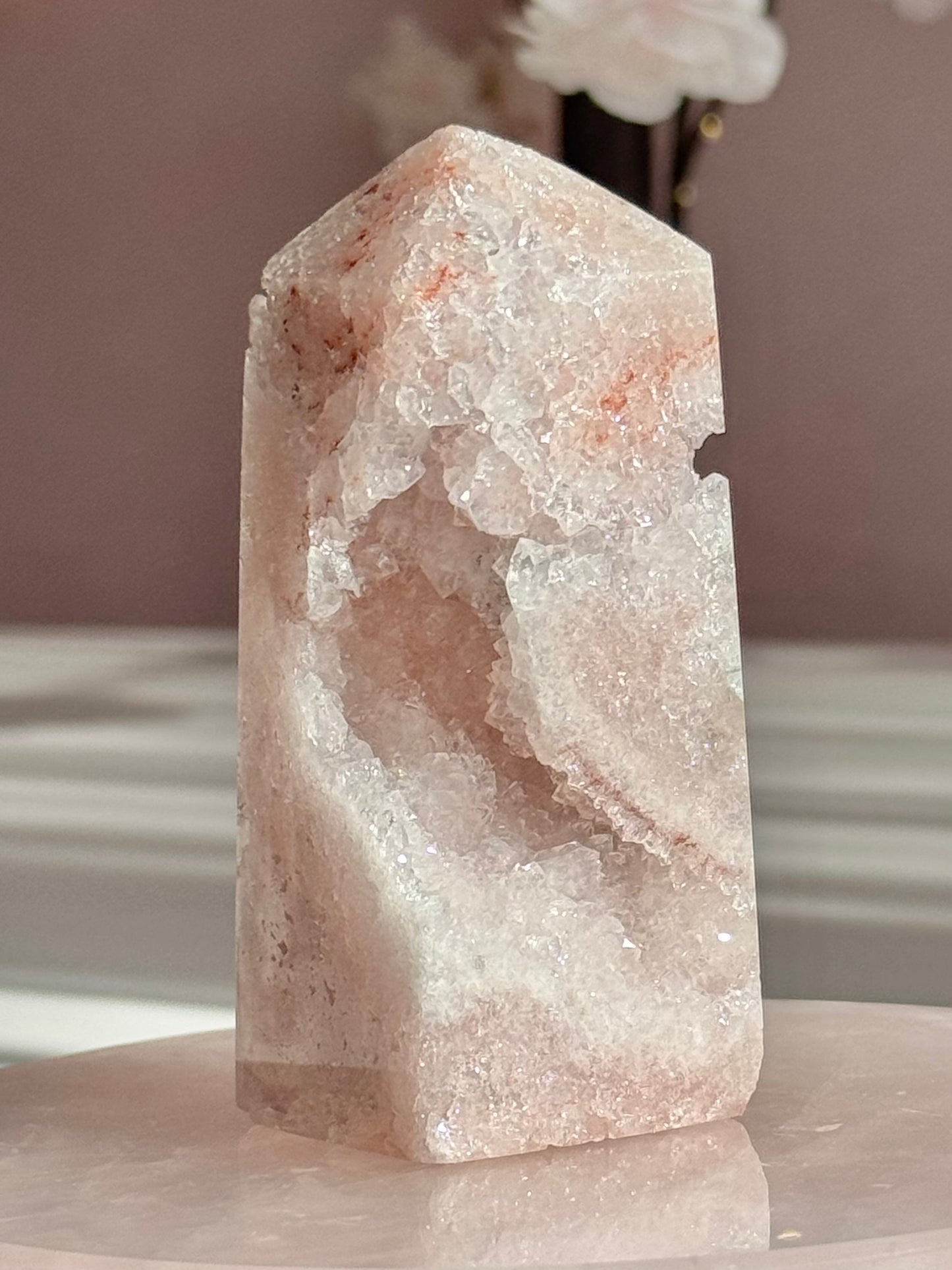 Soft Blush Pink Amethyst Druzy Tower