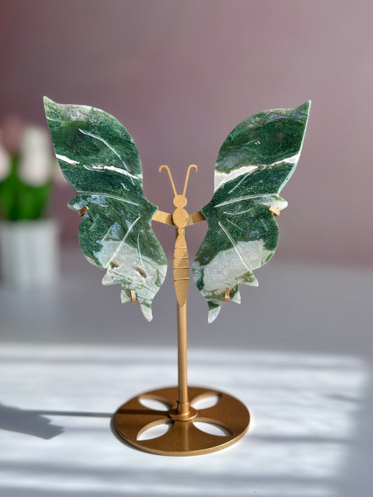 Moss Agate Butterfly Carving
