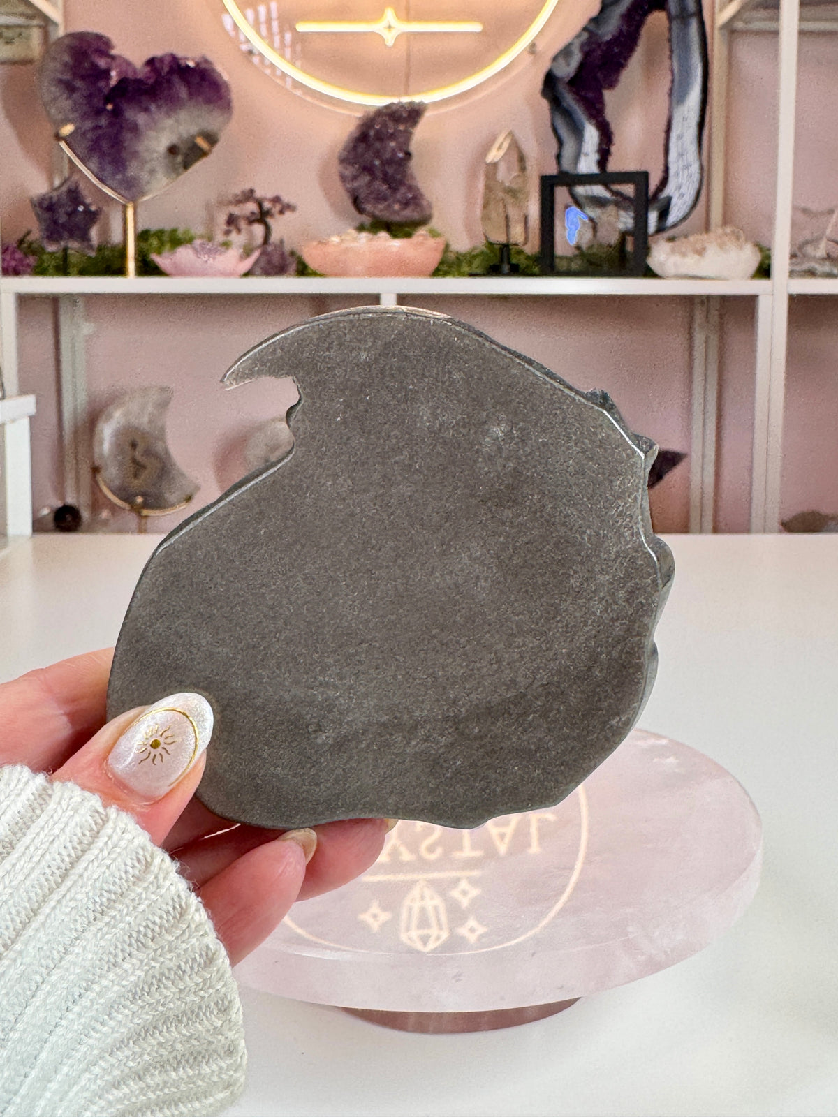 Silver Sheen Obsidian Dragon & Crescent Moon Carving | Celestial Crystal