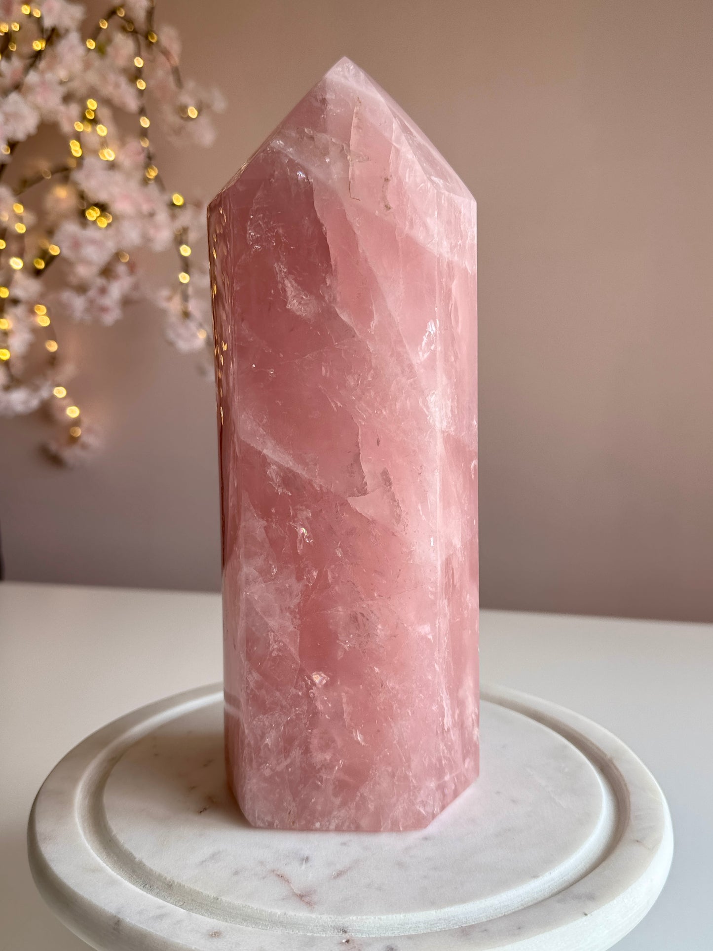 Bubblegum Pink Rose Quartz Tower | 10" Statement Crystal | 7 lb Natural Rose Quartz