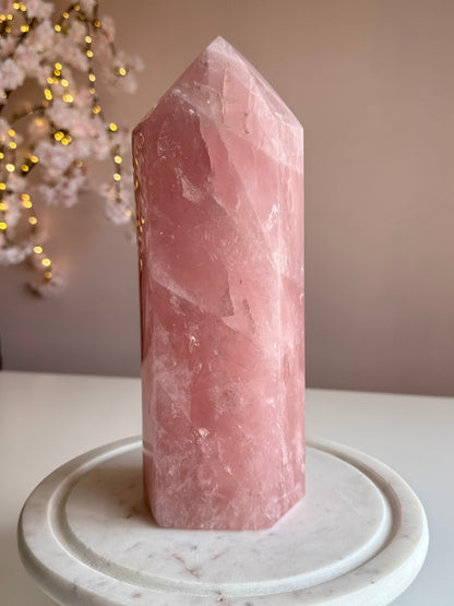 Bubblegum Pink Rose Quartz Tower | 10" Statement Crystal | 7 lb Natural Rose Quartz