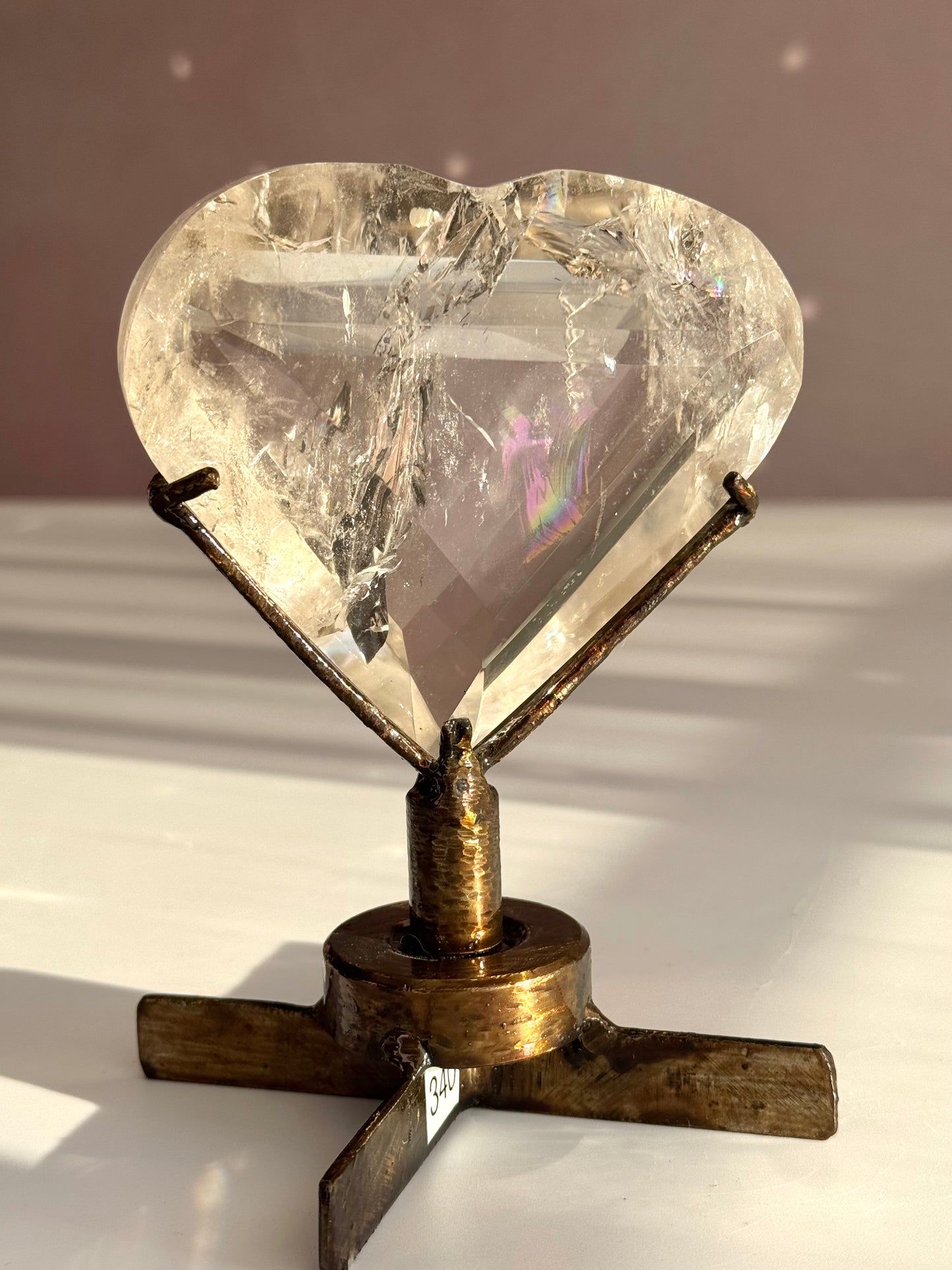 Rainbow Quartz Faceted Heart on Custom Spin Stand