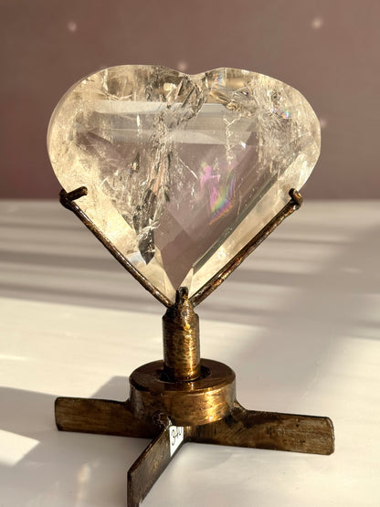 Rainbow Quartz Faceted Heart on Custom Spin Stand