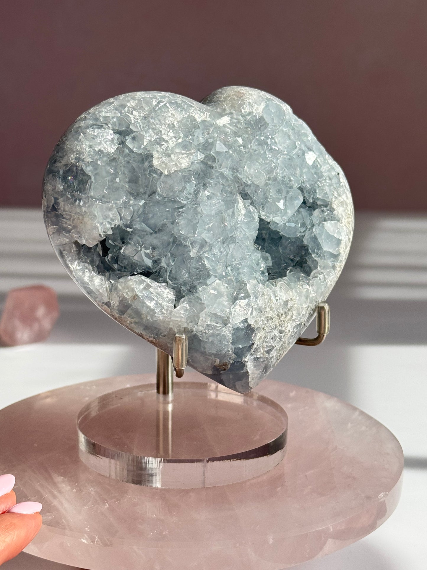 Celestite Heart Crystal | Sparkling Blue Celestite Heart on Stand