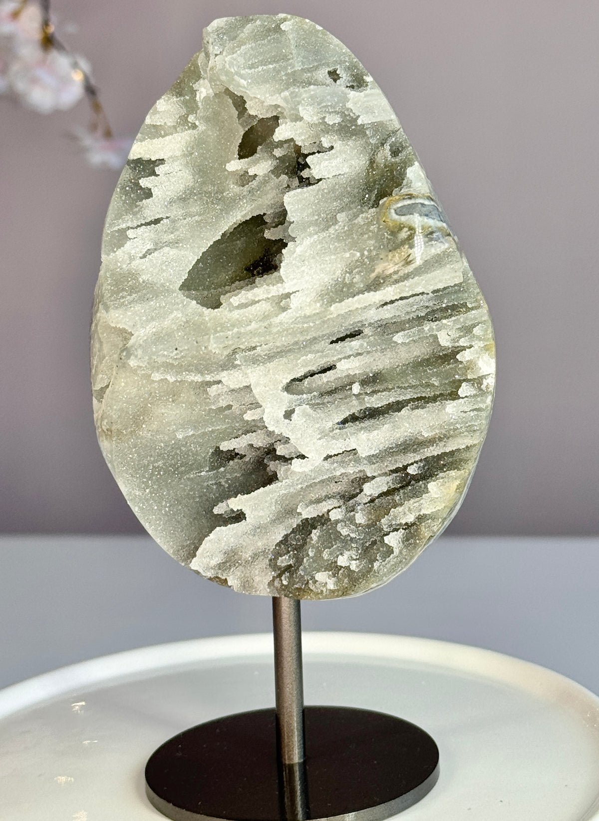 Listing for Edie -Elestial Amethyst on Stand with Stalactite Formations & Druzy Pockets