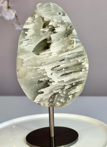 Listing for Edie -Elestial Amethyst on Stand with Stalactite Formations & Druzy Pockets