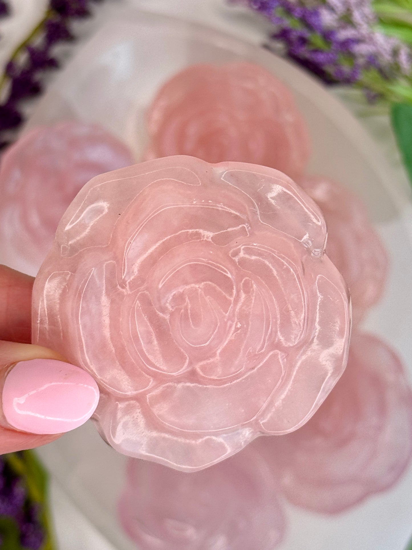 Rose Quartz Rose Carving