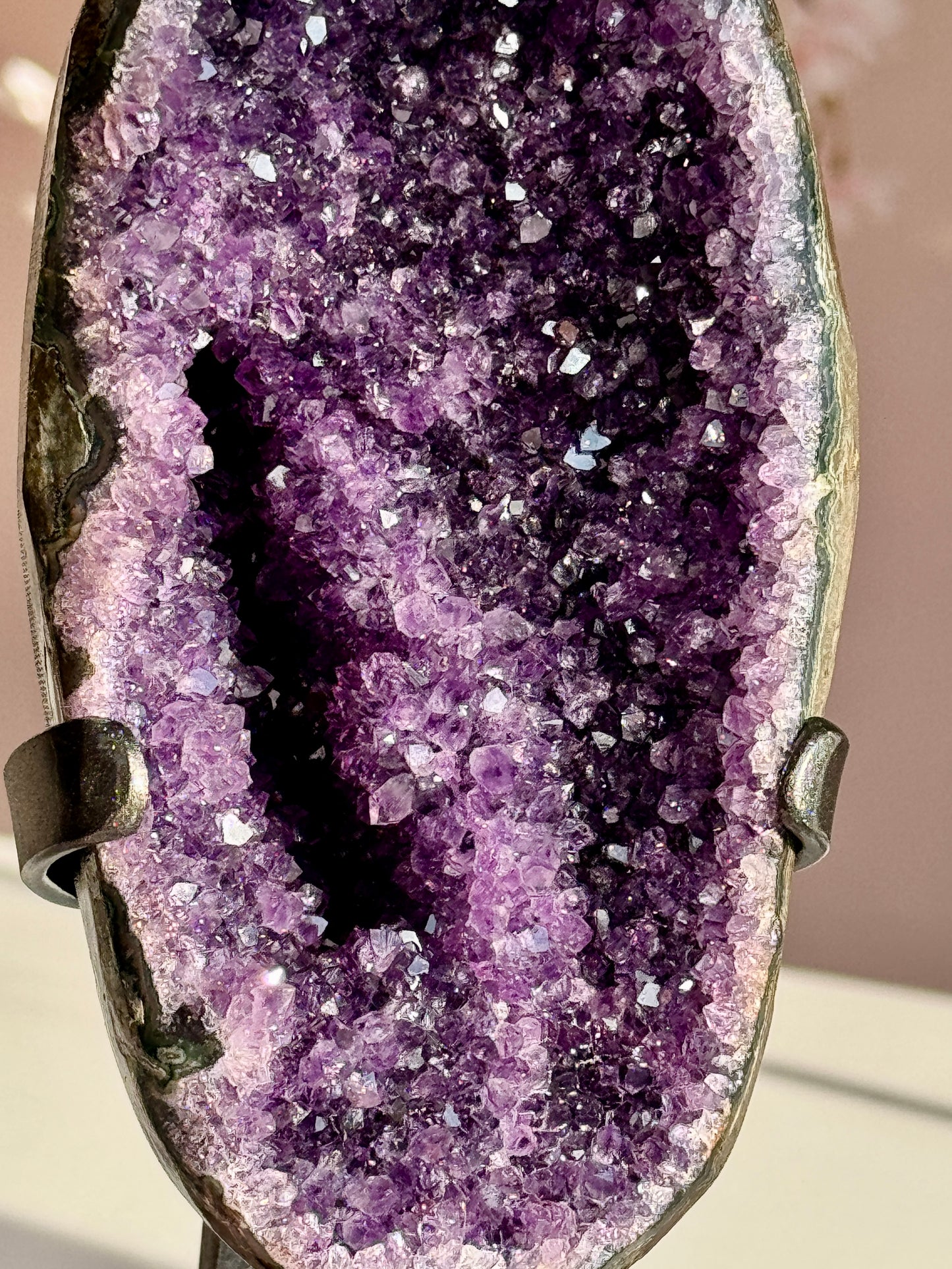 Premium Uruguay Amethyst Geode on Custom Stand | Deep Purple Collector Quality Crystal