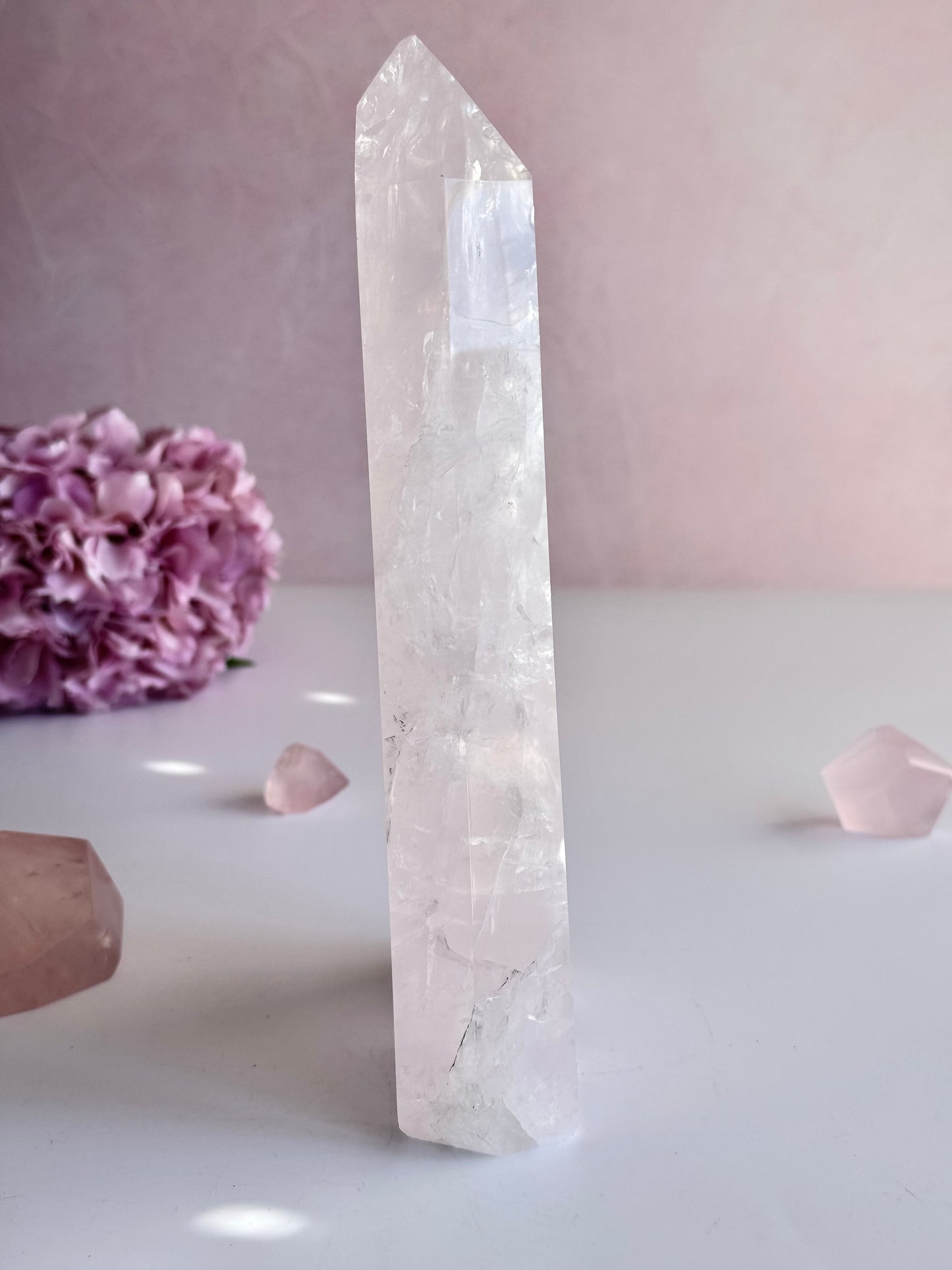 💗 Beautiful Icy Rose Quartz Tower | One-of-a-Kind Statement Piece