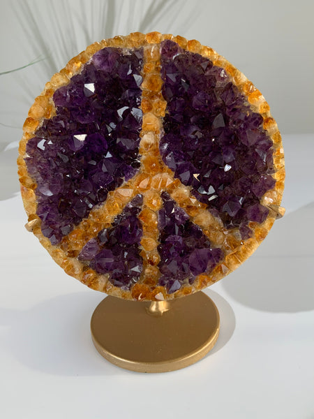 Amethyst & Citrine Peace Sign Druzy Display – Peace • Balance • Positive Energy