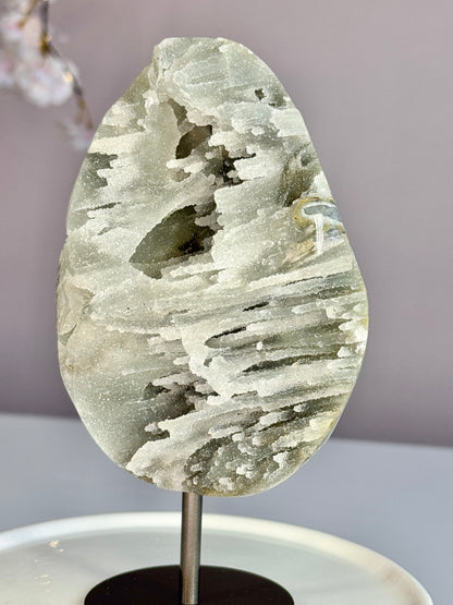 Listing for Edie -Elestial Amethyst on Stand with Stalactite Formations & Druzy Pockets