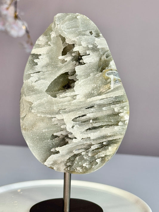 Listing for Edie -Elestial Amethyst on Stand with Stalactite Formations & Druzy Pockets