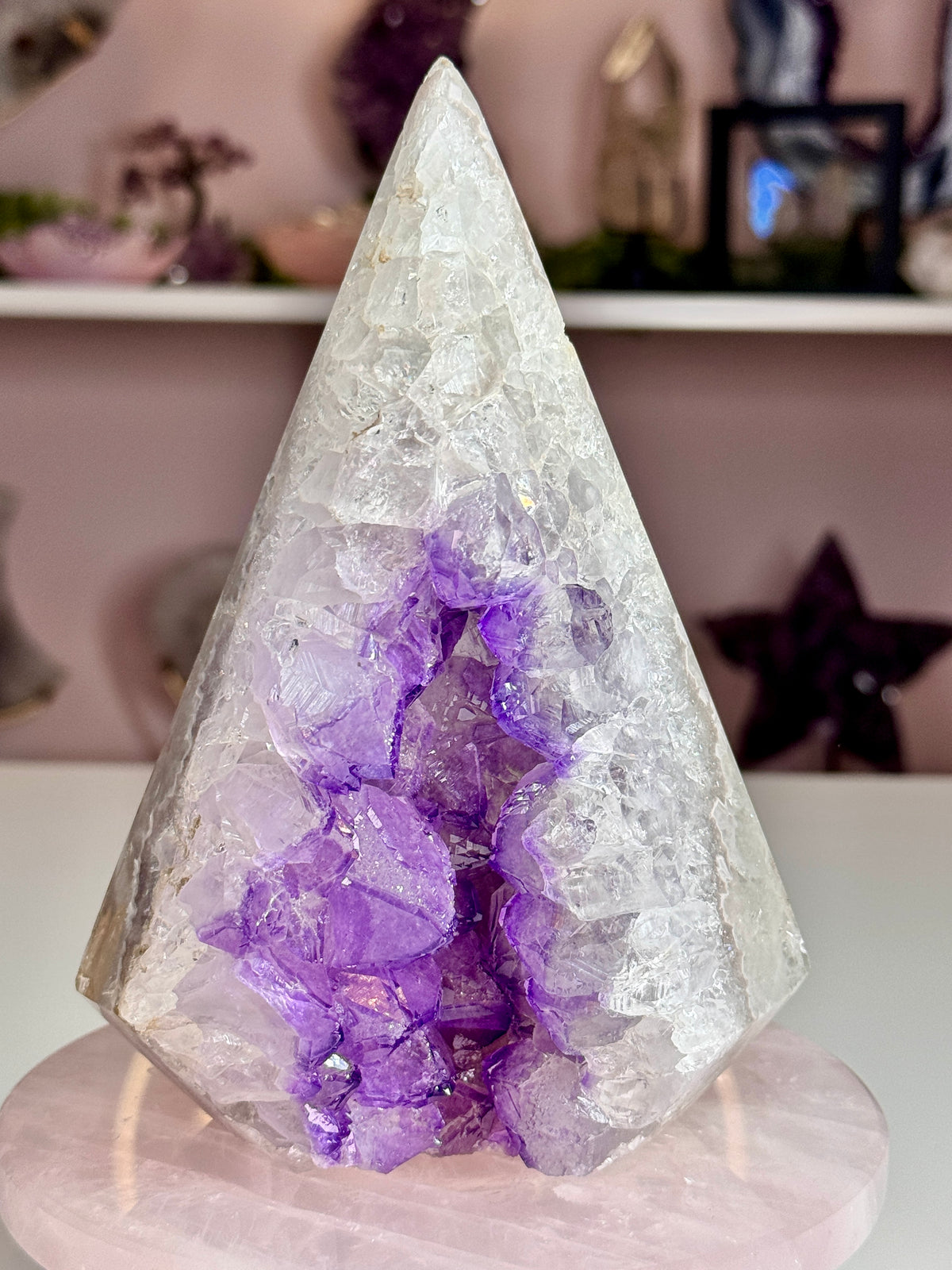 Amethyst & Agate Druzy Pyramid | Purple Crystal Pocket with Sugary Sparkle ⭐