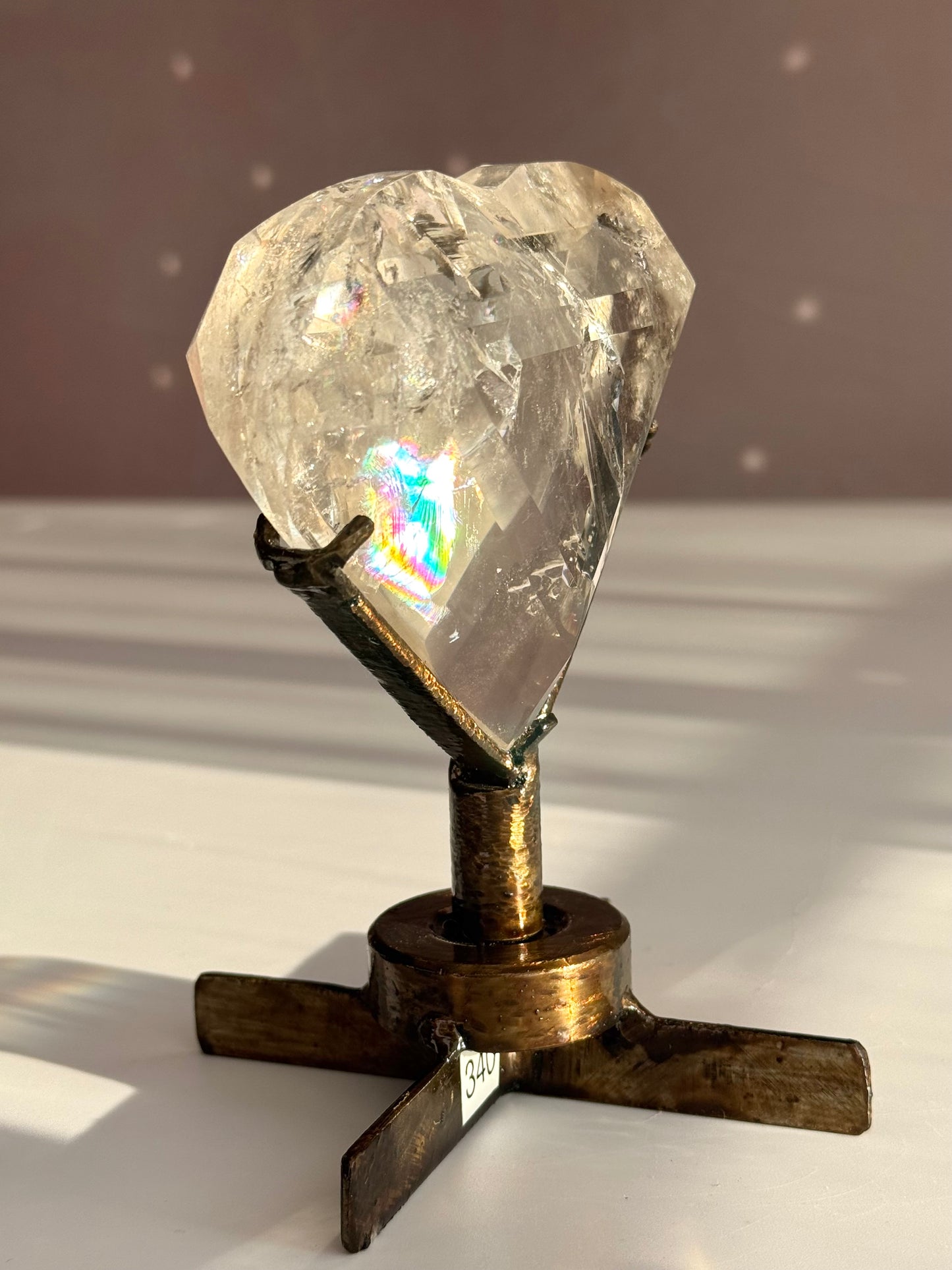 Rainbow Quartz Faceted Heart on Custom Spin Stand