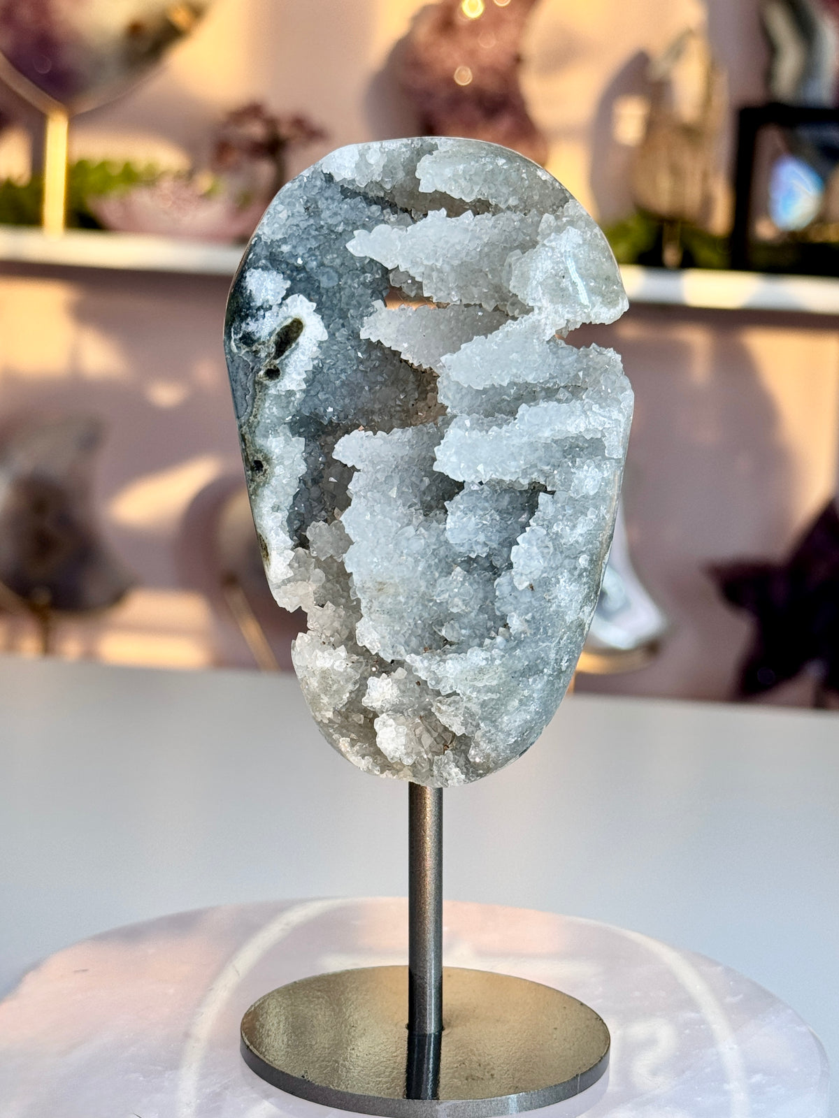 Uruguay White Druzy Quartz Geode | Sparkling Natural Crystal Formation