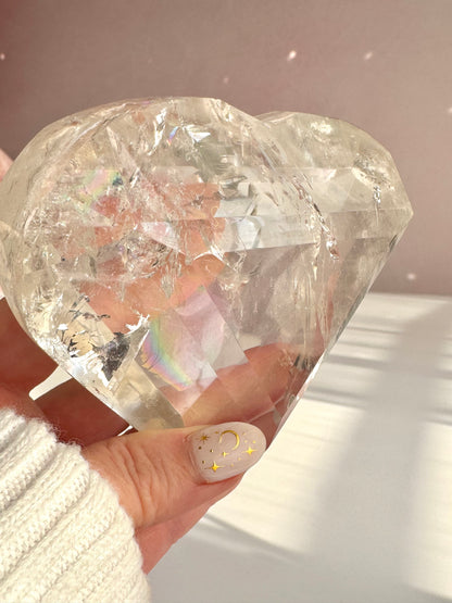 Rainbow Quartz Faceted Heart on Custom Spin Stand
