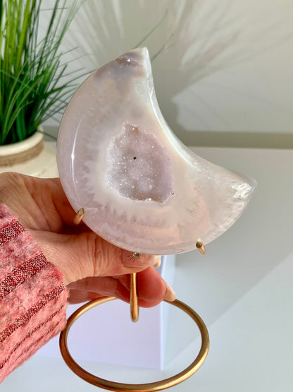 Agate Moon with Druzy-H