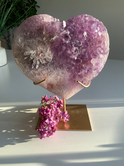 Rare Amethyst in Pink Amethyst Heart — Statement Piece