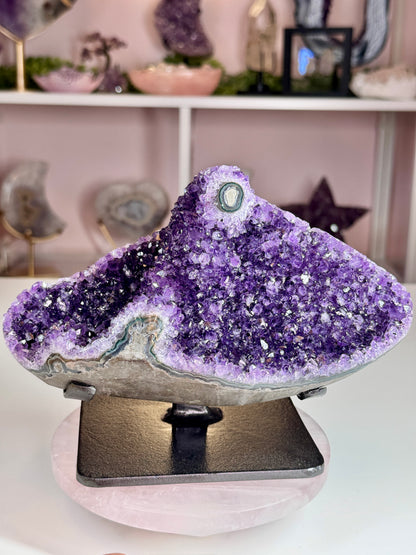 Uruguayan Amethyst Statement Piece with Stalactite Eye | Custom Stand