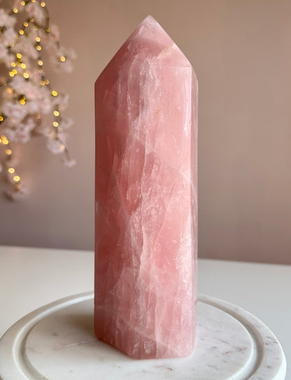 Bubblegum Pink Rose Quartz Tower | 10" Statement Crystal | 7 lb Natural Rose Quartz