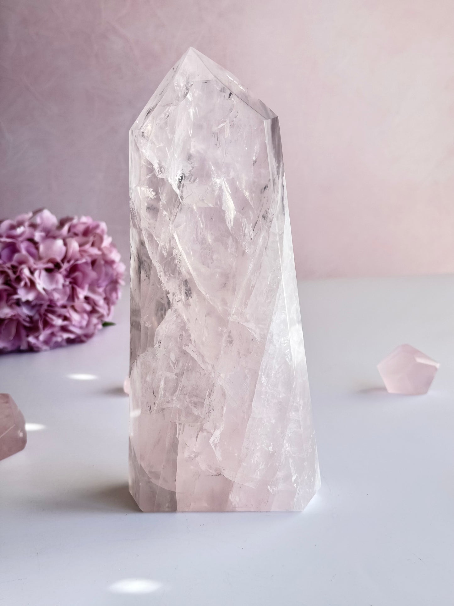 💗 Beautiful Icy Rose Quartz Tower | One-of-a-Kind Statement Piece