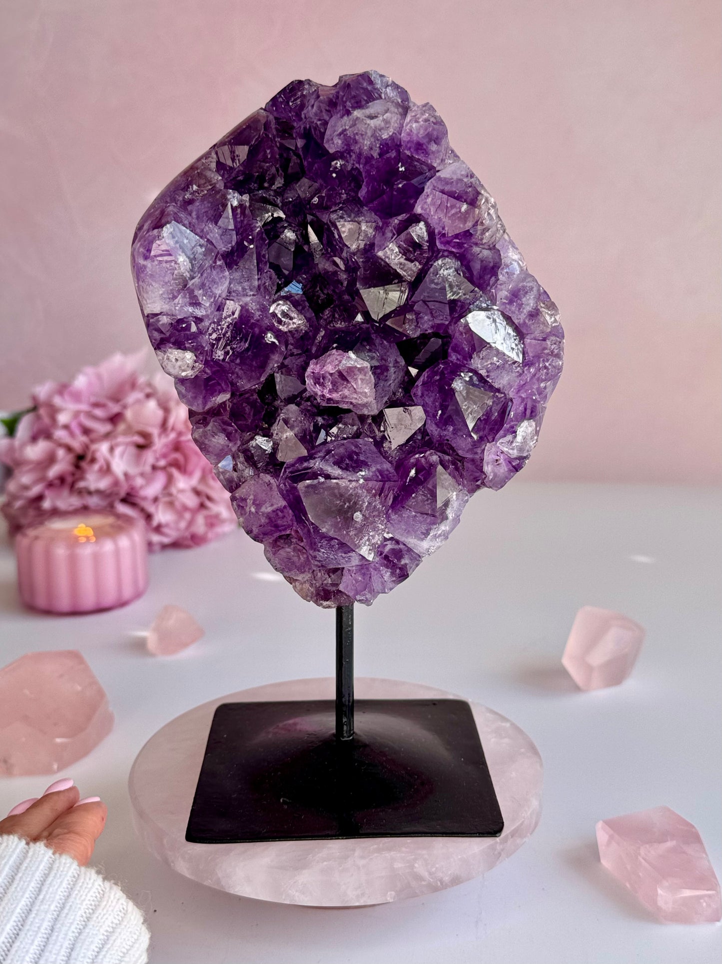 Deep Purple Amethyst Cluster on Custom Stand | Natural Crystal Display