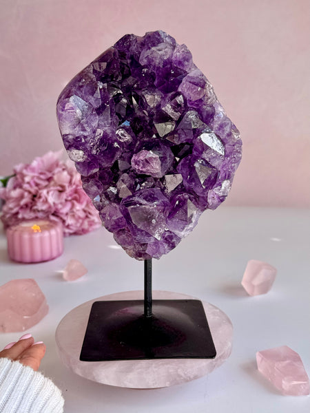 Deep Purple Amethyst Cluster on Custom Stand | Natural Crystal Display
