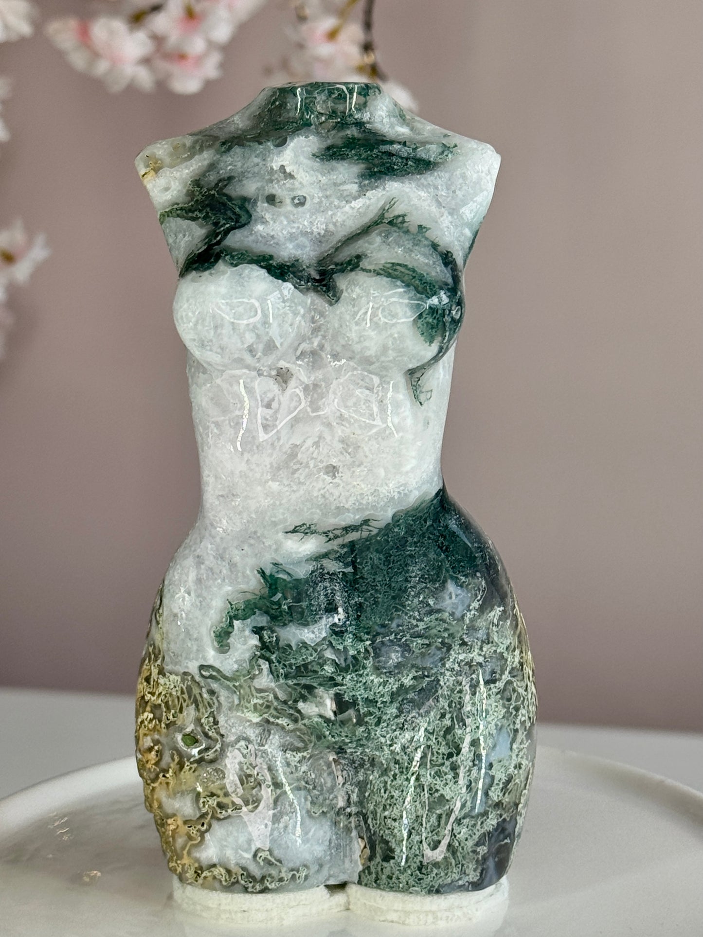 Moss Agate Goddess Body Carving