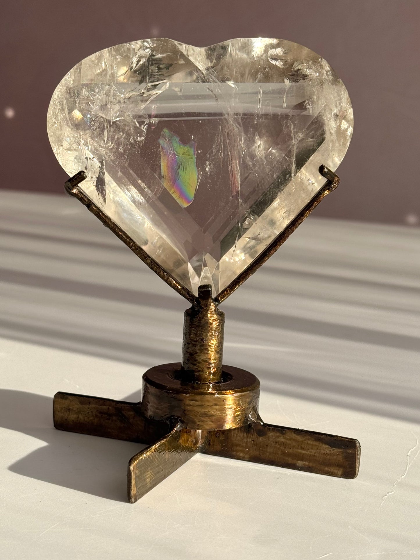 Rainbow Quartz Faceted Heart on Custom Spin Stand