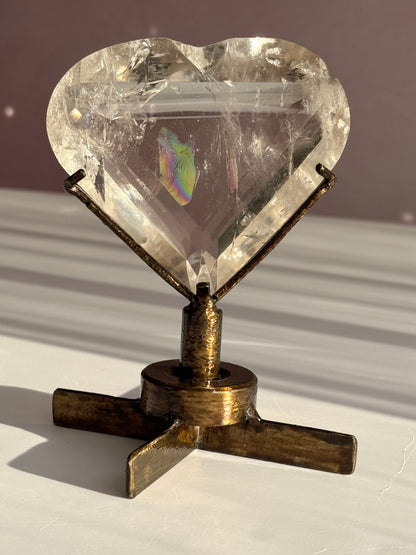 Rainbow Quartz Faceted Heart on Custom Spin Stand