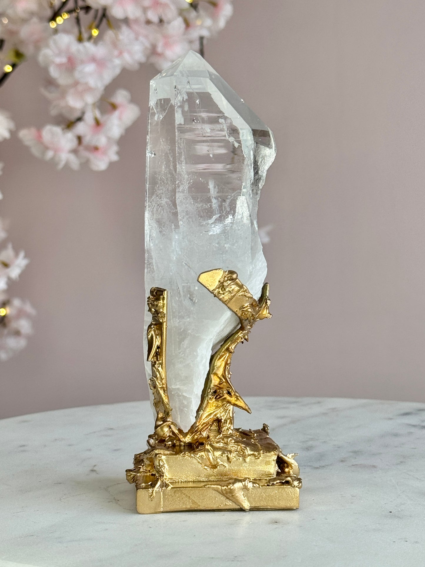 Lemurian Quartz Point on Custom Gold Stand
