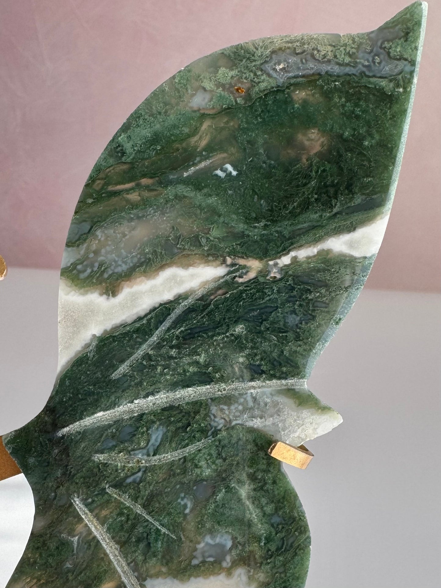 Moss Agate Butterfly Carving