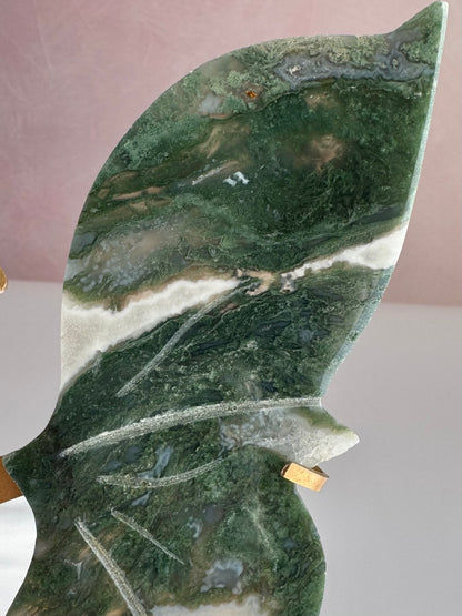 Moss Agate Butterfly Carving