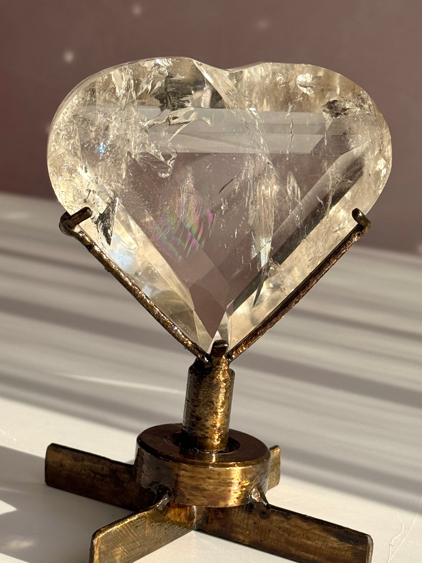 Rainbow Quartz Faceted Heart on Custom Spin Stand