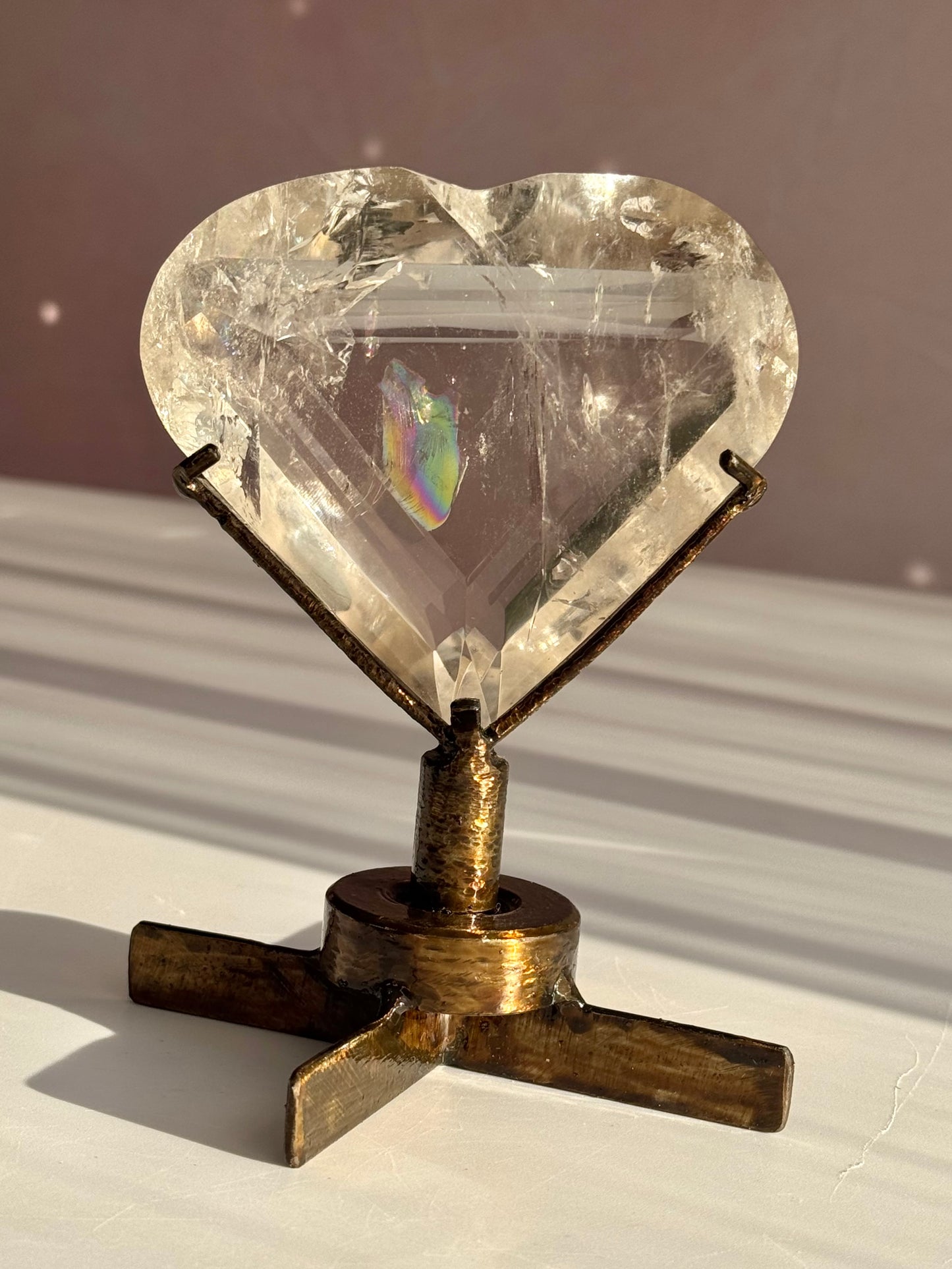 Rainbow Quartz Faceted Heart on Custom Spin Stand