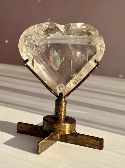 Rainbow Quartz Faceted Heart on Custom Spin Stand