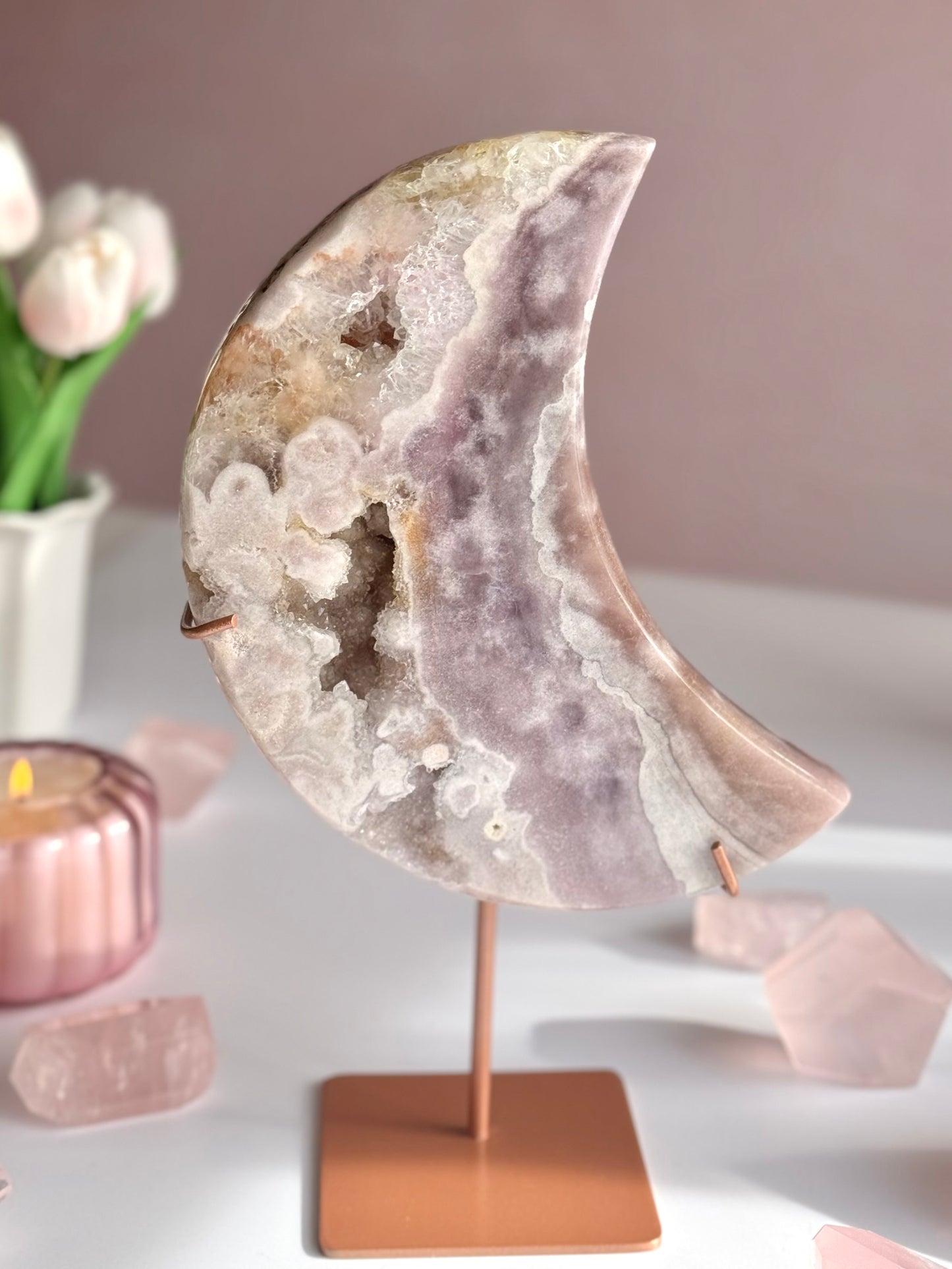 Beautiful Pink Amethyst Moon Carving -A