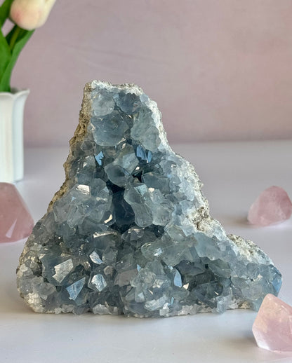 Celestite Cluster – Ocean Blue Self-Standing Crystal Geode