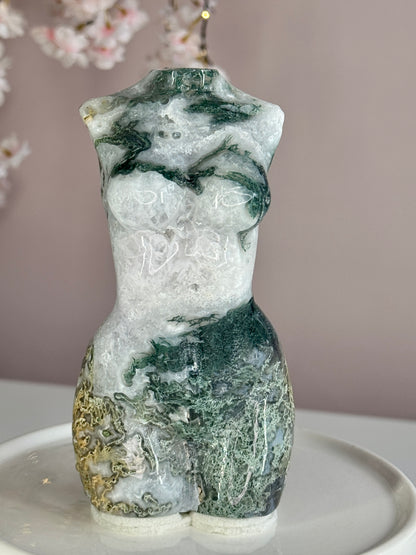 Moss Agate Goddess Body Carving