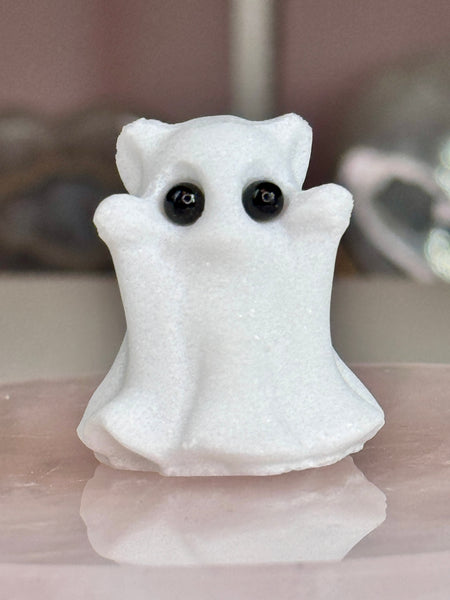 Mini White Jade Crystal Ghost Carving | Spooky Cute Crystal Friend 👻