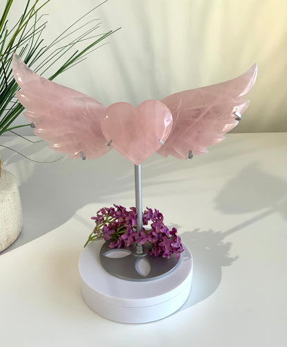 Rose Quartz Heart & Wings Carving