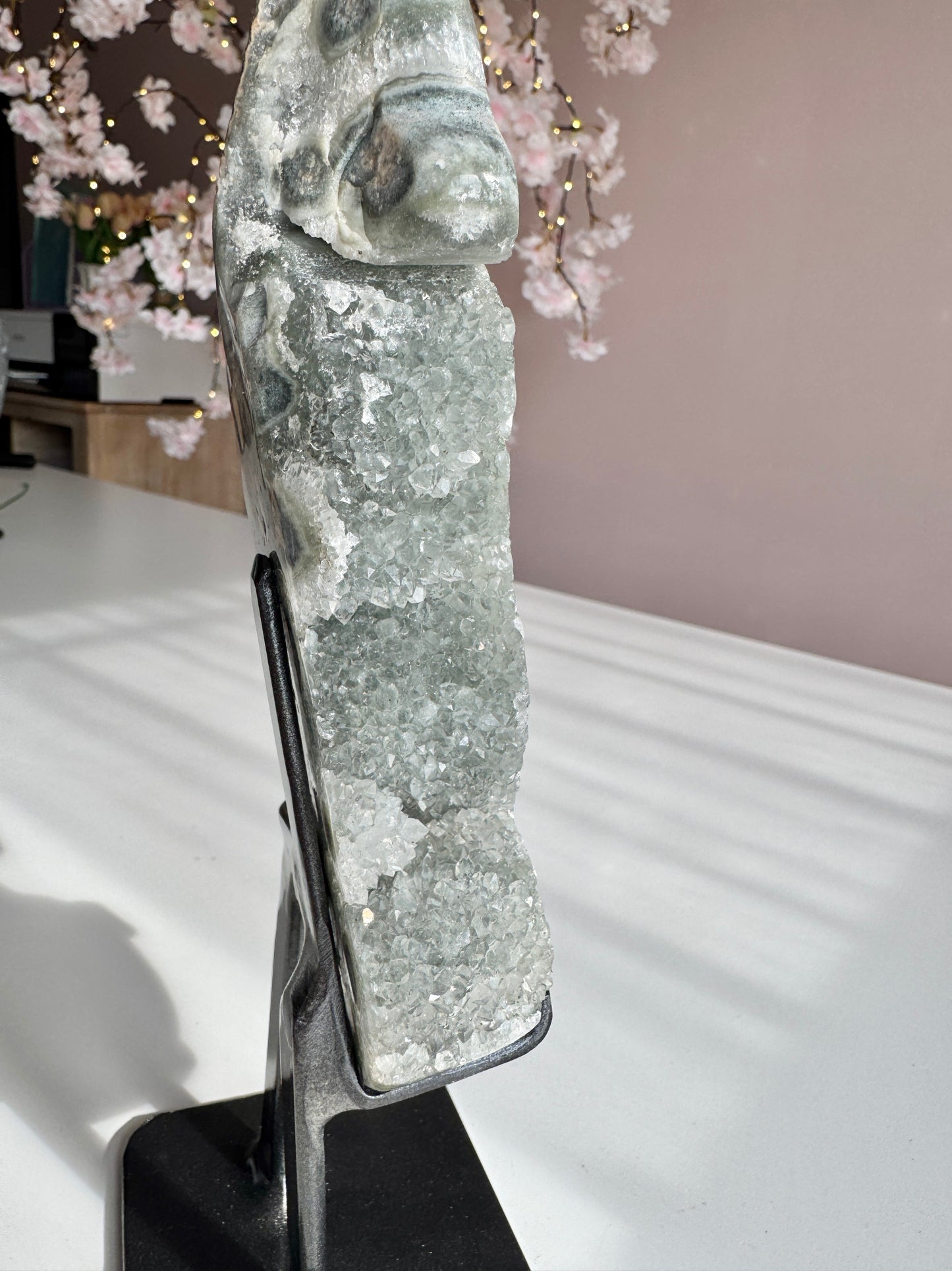 Green Amethyst Druzy Seahorse with Natural Stalactites