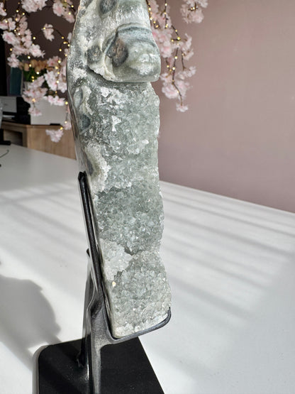Green Amethyst Druzy Seahorse with Natural Stalactites