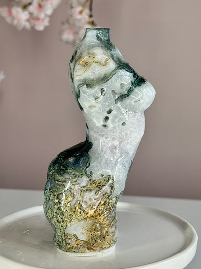 Moss Agate Goddess Body Carving