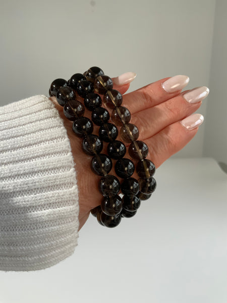 Smoky Quartz Bracelet – 8mm Natural Crystal Bead Stretch Bracelet | Grounding & Protection