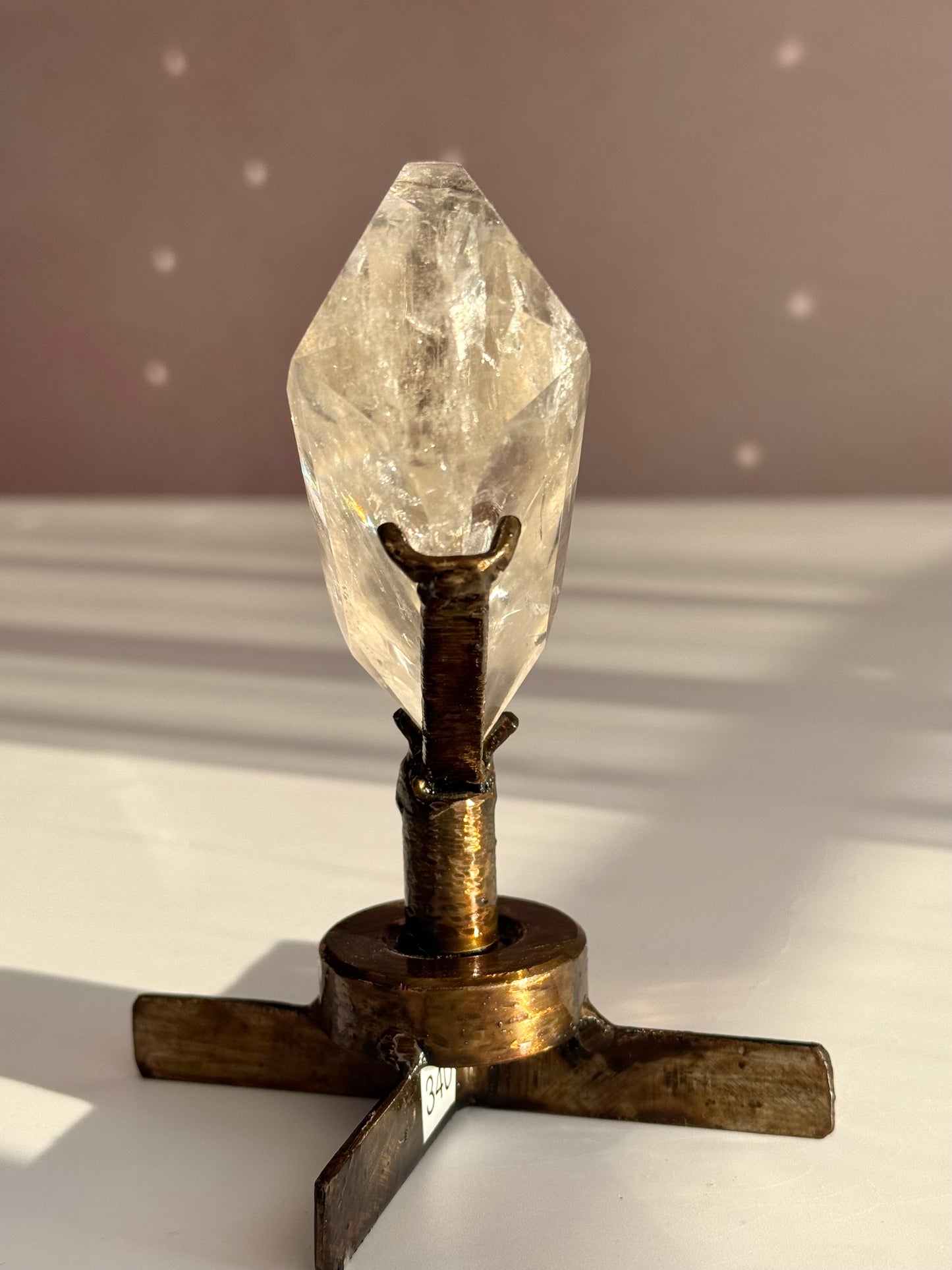 Rainbow Quartz Faceted Heart on Custom Spin Stand