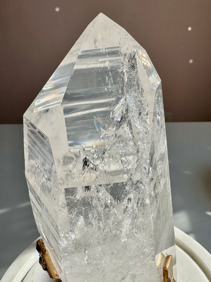Lemurian Quartz Statement on Sculptural Gold Stand